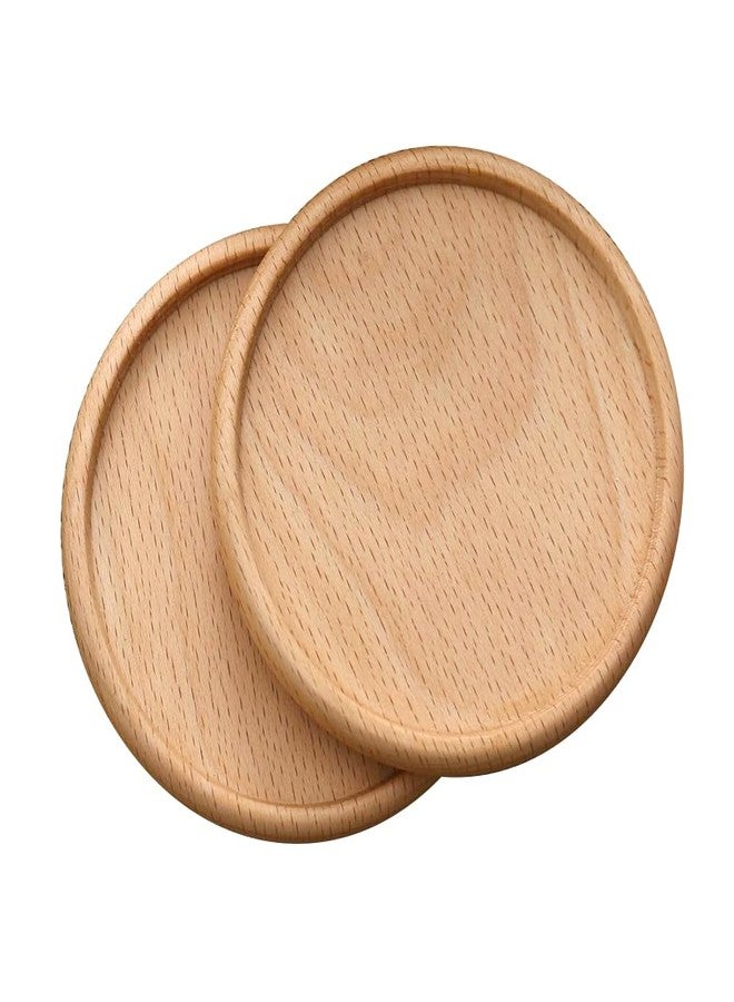 CALFOVERA 2PCS Wood Cup Mug Holders 3.5 Inch Round Grooved Wooden Coasters for Drinks Tabletop Protection Natural Beech Wood Coffee Cup Mats Saucers Pads for DIY Stained Painting Bar Kitchen Decor - Image 1